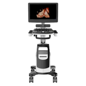 Vista completa del ultrasonido Chison Qbit 7 con pantalla encendida